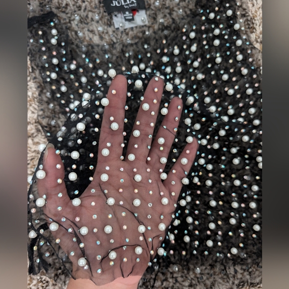 Embellished Sheer Black Crop Top - Picture 4 of 5